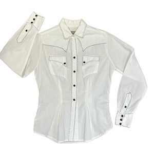 ROCKMOUNT Tru West Vintage Button Front White Western Shirt Size Medium 4-6